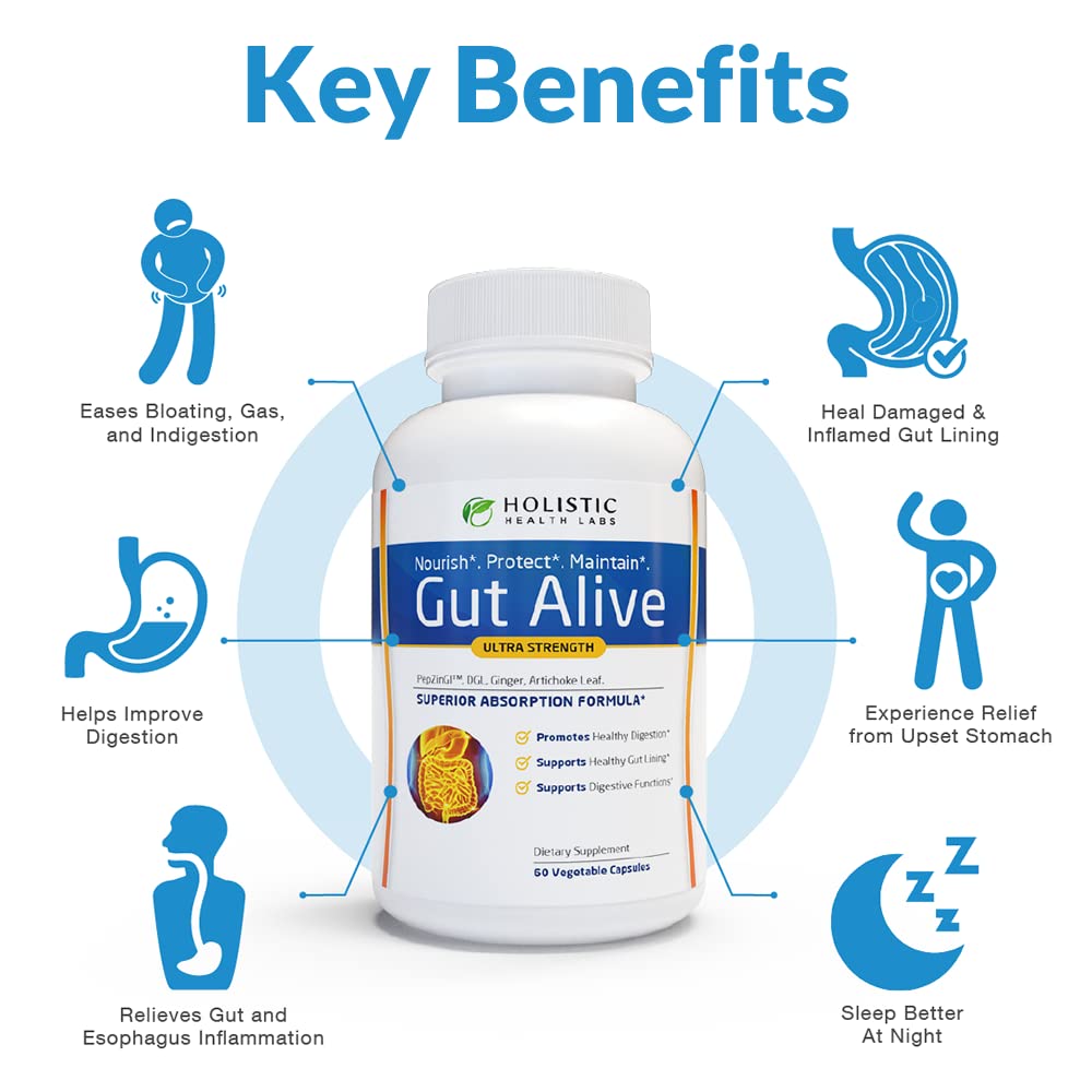 Gut Alive – Natural Digestive Support for IBS, Bloating & Acid Reflux (60 Capsules)