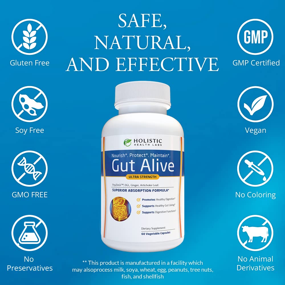 Gut Alive – Natural Digestive Support for IBS, Bloating & Acid Reflux (60 Capsules)
