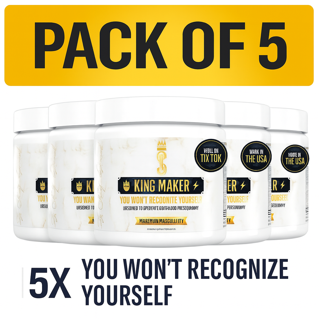 Pack of five King Maker products with branding and text on a white background