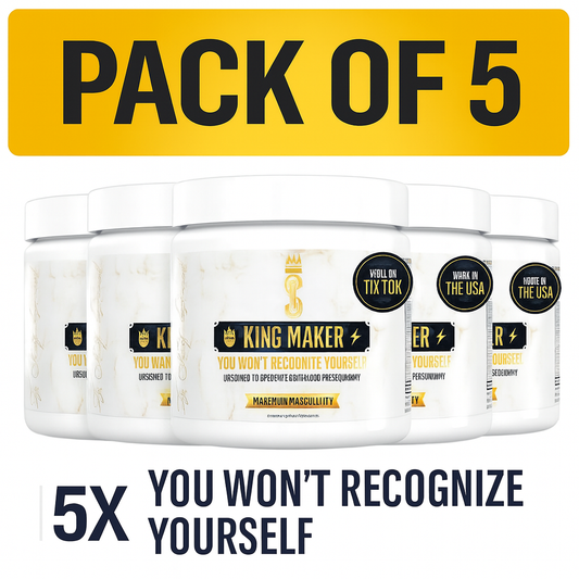 Pack of five King Maker products with branding and text on a white background
