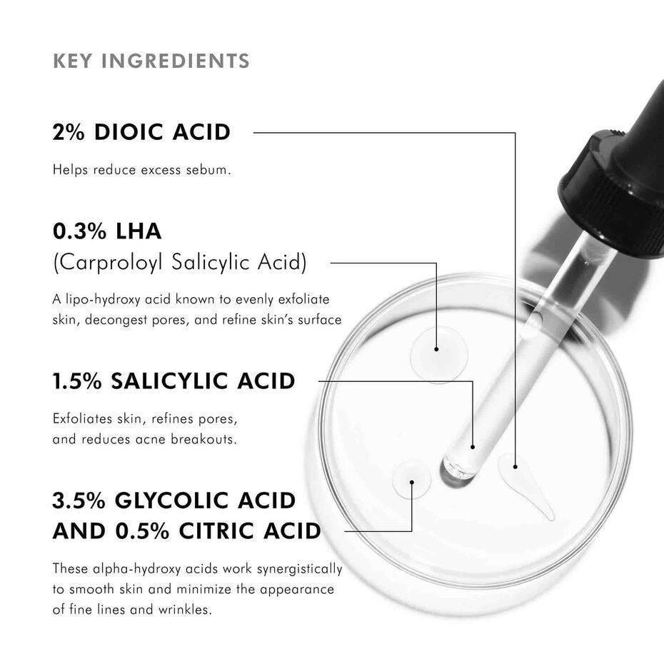 SkinCeuticals serum dropper with labeled key ingredients on a white background