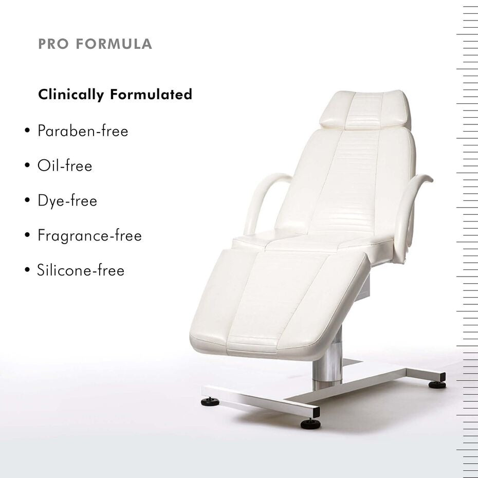 SkinCeuticals  White massage chair with features listed on a white background